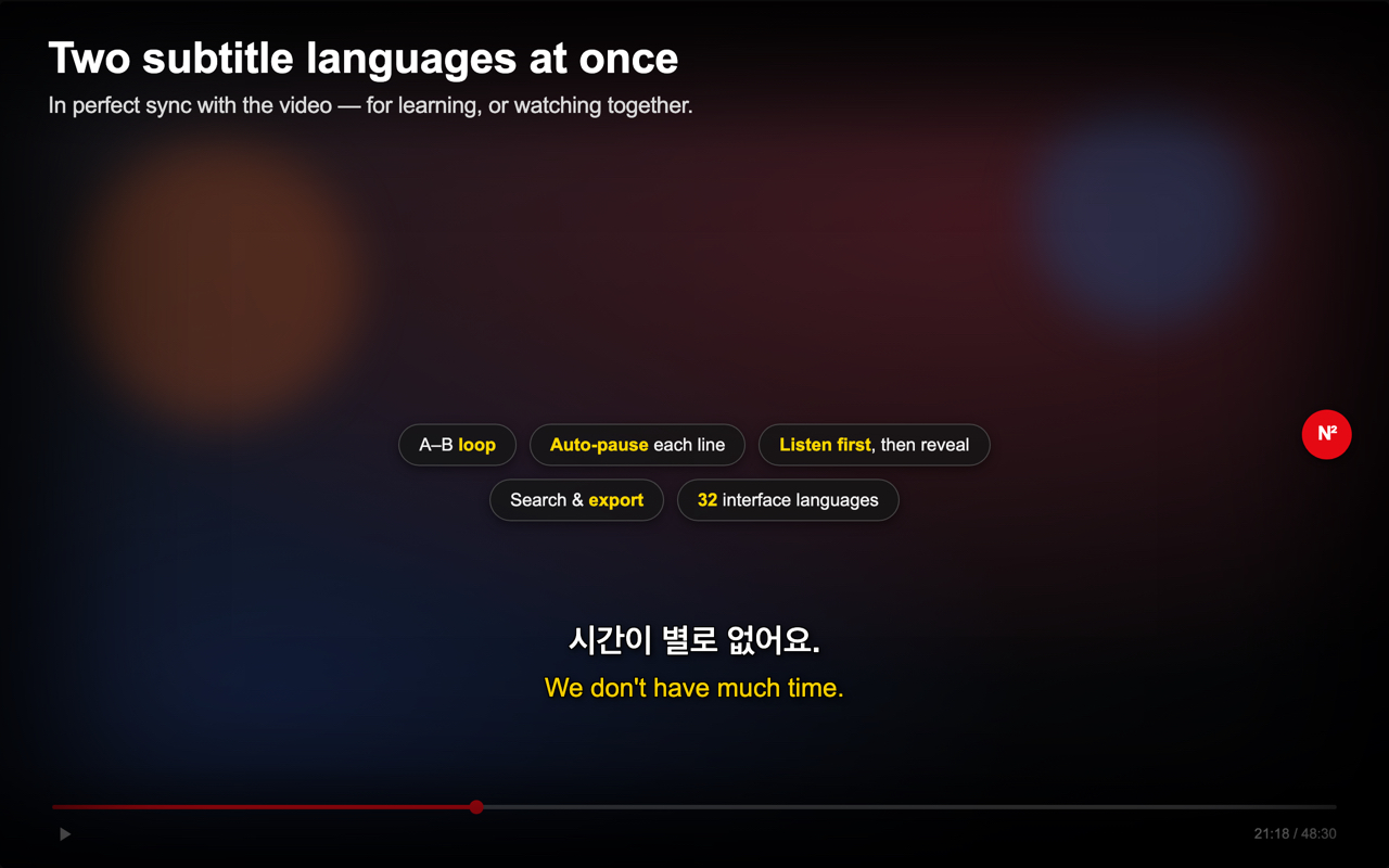Two subtitle languages shown together over a Netflix video